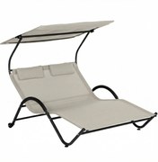 Outsunny Espreguiçadeira de Sol com Toldo Almofada e Rodízios em Aço e Poliéster Creme | Aosom Portugal