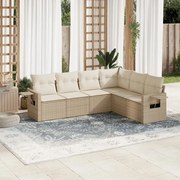 vidaXL 6 pcs conjunto de sofás p/ jardim com almofadões vime PE bege