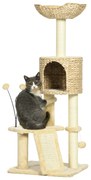 PawHut Arranhador Felino 116cm Postes Sisal Cama Caverna Rampa Bolas Brinquedo 45x40x116cm Bege | Aosom Portugal