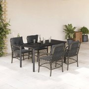 vidaXL 5 pcs conjunto de jantar p/ jardim c/ almofadões vime PE cinza