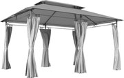 Outsunny Pérgola de Jardim 397x297x265 cm Pérgola de Exterior com Teto Duplo Paredes Laterais Resistente a Água Cinza Escuro | Aosom Portugal