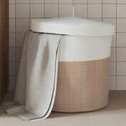 vidaXL Cesto de arrumação com tampa Ø40x35cm algodão castanho e branco