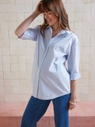 Camisa em popelina às riscas para gravidez e amamentação   azul-pálido