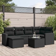 vidaXL 7 pcs conjunto de sofás p/ jardim c/ almofadões vime PE preto