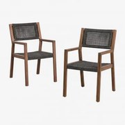 Cadeira De Jardim Com Apoios De Braços Em Madeira De Acácia E Corda Trançada Tenay Square Cinza Antracite - Sklum