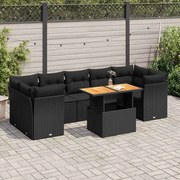 vidaXL 8 pcs conjunto sofás de jardim com almofadões vime PE preto