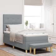 Cama Box Spring com Colchão &amp; Banco Cinza Claro 80x200 cm Tecido