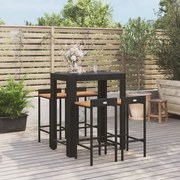 vidaXL 5 pcs conjunto de bar p/ jardim vime PE/acácia maciça preto