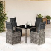 vidaXL 5 pcs conjunto bistrô de jardim c/ almofadões vime PE cinza