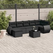 vidaXL 8 pcs conjunto sofás de jardim com almofadões vime PE preto