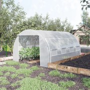 Estufa de Túnel de Jardim 4x3x2m com Porta Enrolável 8 Janelas Cobertura de PE 140g/m² e Metal Galvanizado para Cultivos de Plantas Verduras Branco