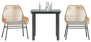 vidaXL Conjunto jantar jardim 3 peças almofadas vidro vime PE castanho