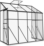 Outsunny Estufa Adossada Estufa de Jardim em Policarbonato com Porta de Correr Ventilação de Telhado Fundação 127x253x240 cm Preto | Aosom Portugal