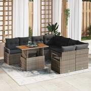 vidaXL Conjunto de Jantar para Jardim 9 pcs Cinza e Marrom