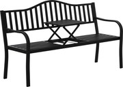 Outsunny Banco de Jardim de 2 Lugares Mesa Extensível Banco de Assento Max.240 Kg Encosto e descansos de Braço 150x58,5x90 cm Preto | Aosom Portugal