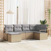 vidaXL Conjunto de Sofá de Jardim com 6 Peças e Almofadas Bege em Rattan Sintético