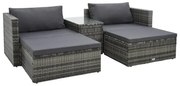 5 pcs conjunto lounge de jardim c/ almofadões vime PE cinzento