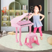Piano infantil de 37 teclas com banco Piano de brincar multifuncional portátil com microfone LED Rosa