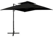 Guarda-sol cantilever com toldo duplo 250x250 cm preto