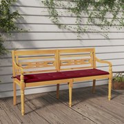 vidaXL Banco Batavia c/ almofadão vermelho tinto 150 cm teca maciça