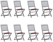 vidaXL Cadeiras de exterior dobráveis 8pcs c/ almofadões acácia maciça