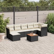 vidaXL 8 pcs conjunto sofás de jardim com almofadões vime PE preto