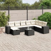 vidaXL 9 pcs conjunto de sofás p/ jardim c/ almofadões vime PE preto