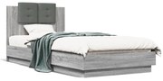 vidaXL Estrutura de cama c/ cabeceira/luzes LED 100x200cm cinza sonoma