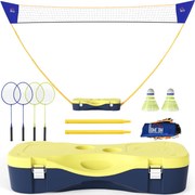 HOMCOM Rede de Badminton Suporte de Rede Portátil Conjunto de Badminton 4 Raquetes Esporte Outdoor 286 x 33 x 157 cm Amarelo+Azul | Aosom Portugal
