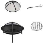 Outsunny Braseiro de Exterior de Metal com Tampa Protetora de Faíscas e Atiçador para Varanda Campismo Ar Livre Ø47x33 cm Preto