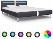 Estrutura de cama com LED 160x200 cm couro artificial preto