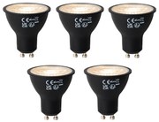 Conjunto de 5 lâmpadas LED GU10 reguláveis pretas 7W 430 lm 2700K