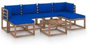 7 pcs conjunto lounge de paletes c/ almofadões pinho impregnado