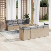 vidaXL 9 pcs conjunto de sofás p/ jardim com almofadões vime PE bege
