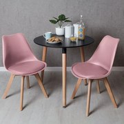 Conjunto Mesa Tower Redonda 80 cm Preta e Pack 2 Cadeiras Synk Basic - Rosa