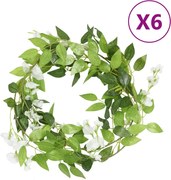 vidaXL Grinaldas de flores 6 pcs 200 cm branco