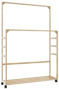 vidaXL Cabide com prateleiras e rodas 90x35x155 cm bambu