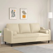 vidaXL Sofá 3 lugares + almofadas decorativas 180 cm tecido cor creme