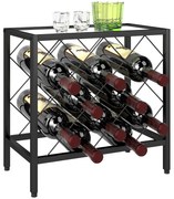 HOMCOM Suporte para Garrafas de Vinho para 10 Garrafas Suporte com Bancada de Vidro Temperado e Estrutura de Aço 41x22x41 cm Preto