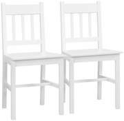 HOMCOM Conjunto de 2 Cadeiras de Sala de Jantar com Encosto de Ripas Estrutura de Madeira de Pinho 41x46,5x85,5 cm Branco | Aosom Portugal