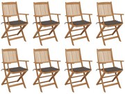 vidaXL Cadeiras de exterior dobráveis c/ almofadões 8pcs acácia maciça