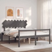 Estrutura de cama com cabeceira 160x200 cm madeira maciça cinza