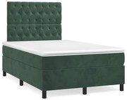 vidaXL Cama box spring com colchão e luzes LED veludo verde-escuro