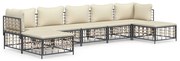 7 pcs conjunto lounge de jardim c/ almofadões vime PE antracite