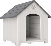 PawHut Casota para Cães de Exterior Casa para Cães Grandes em Plástico com 2 Janelas Base Elevada Estacas Cinzento | Aosom Portugal