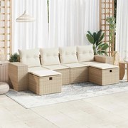vidaXL 6 pcs conjunto de sofás p/ jardim com almofadões vime PE bege