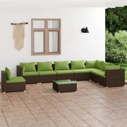 vidaXL 9 pcs conjunto lounge de jardim c/ almofadões vime PE castanho