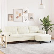Sofá de 3 lugares com apoio de pés 210 cm veludo cor creme