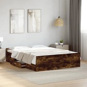 vidaXL Estrutura de cama c/ gavetas derivados madeira carvalho fumado