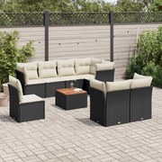 vidaXL 9 pcs conjunto de sofás p/ jardim c/ almofadões vime PE preto